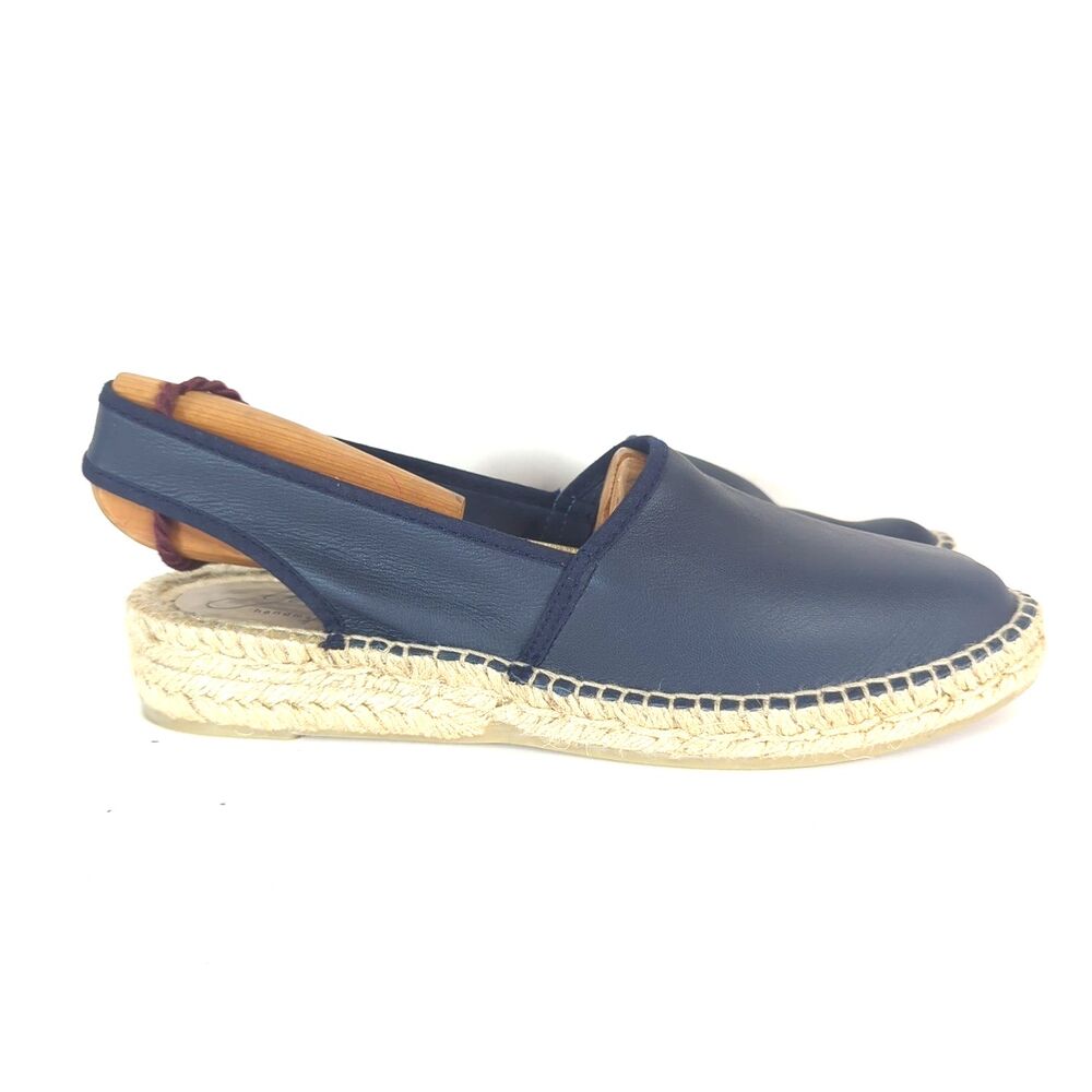 Gaimo Anthropologie Navy Leather Sling Back Espadrille Flat Women Size 39 US 8.5